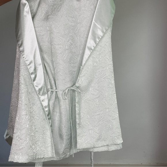 Vintage Oscar De La Renta Seafoam Mint Paisley Textured Robe Kimono sz L - Picture 8 of 12